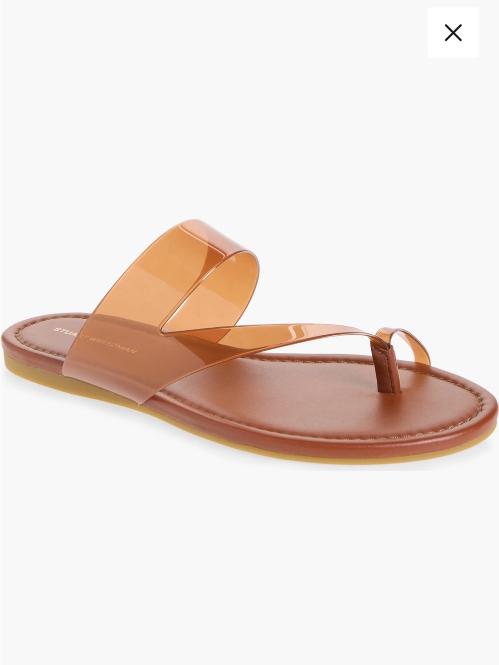 Stuart Weitzman Remy Brown Transparent Double-Band Toe-Loop Sandal 8
